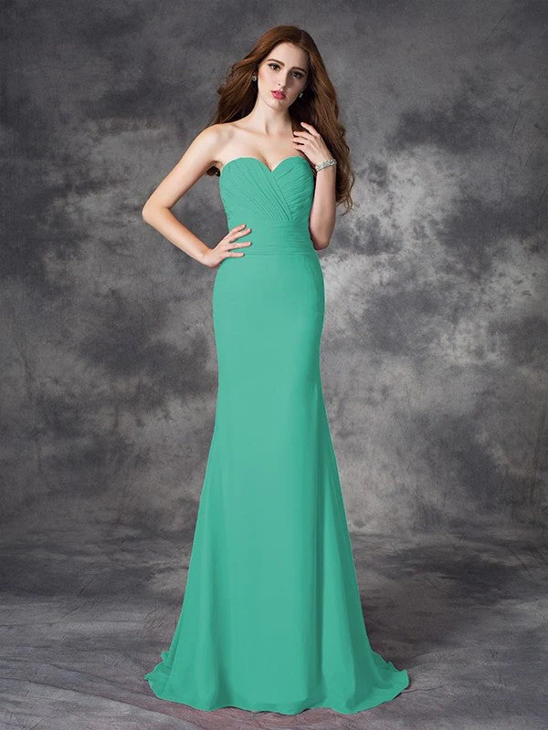 Mermaid Gorgeous Sweetheart Ruched Sleeveless Long Chiffon Bridesmaid Dresses - Image 15