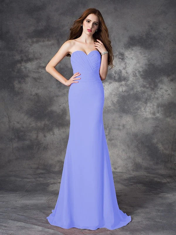Mermaid Gorgeous Sweetheart Ruched Sleeveless Long Chiffon Bridesmaid Dresses - Image 16