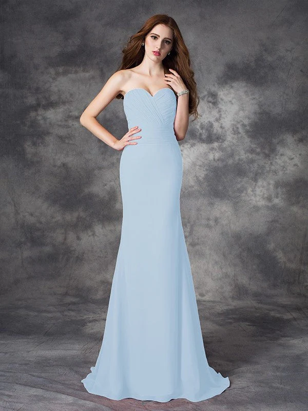 Mermaid Gorgeous Sweetheart Ruched Sleeveless Long Chiffon Bridesmaid Dresses - Image 17