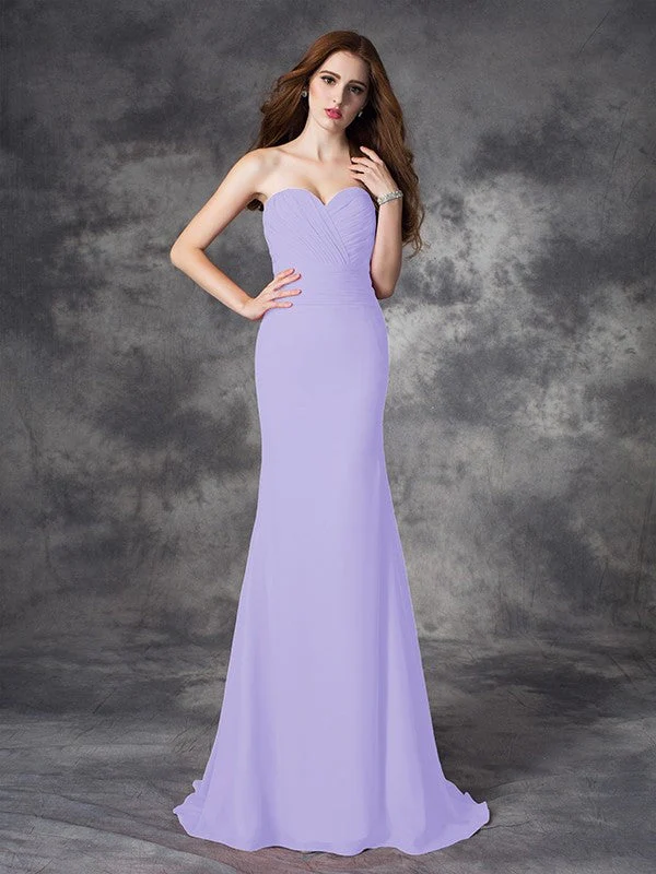 Mermaid Gorgeous Sweetheart Ruched Sleeveless Long Chiffon Bridesmaid Dresses - Image 18