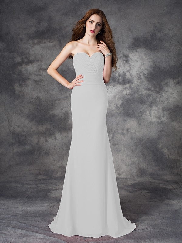Mermaid Gorgeous Sweetheart Ruched Sleeveless Long Chiffon Bridesmaid Dresses - Image 19