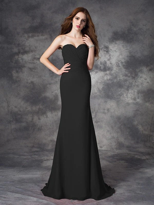 Mermaid Gorgeous Sweetheart Ruched Sleeveless Long Chiffon Bridesmaid Dresses - Image 2