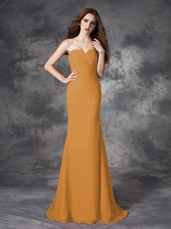 Mermaid Gorgeous Sweetheart Ruched Sleeveless Long Chiffon Bridesmaid Dresses - Image 20