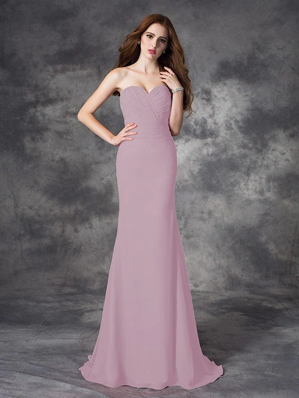Mermaid Gorgeous Sweetheart Ruched Sleeveless Long Chiffon Bridesmaid Dresses - Image 21