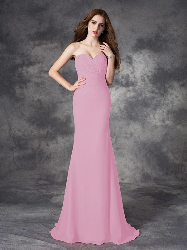 Mermaid Gorgeous Sweetheart Ruched Sleeveless Long Chiffon Bridesmaid Dresses - Image 22