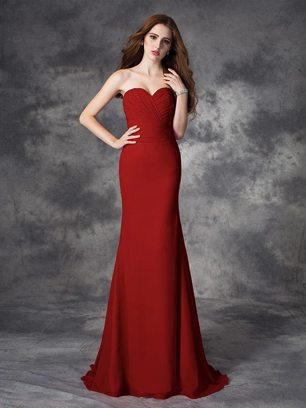 Mermaid Gorgeous Sweetheart Ruched Sleeveless Long Chiffon Bridesmaid Dresses - Image 23