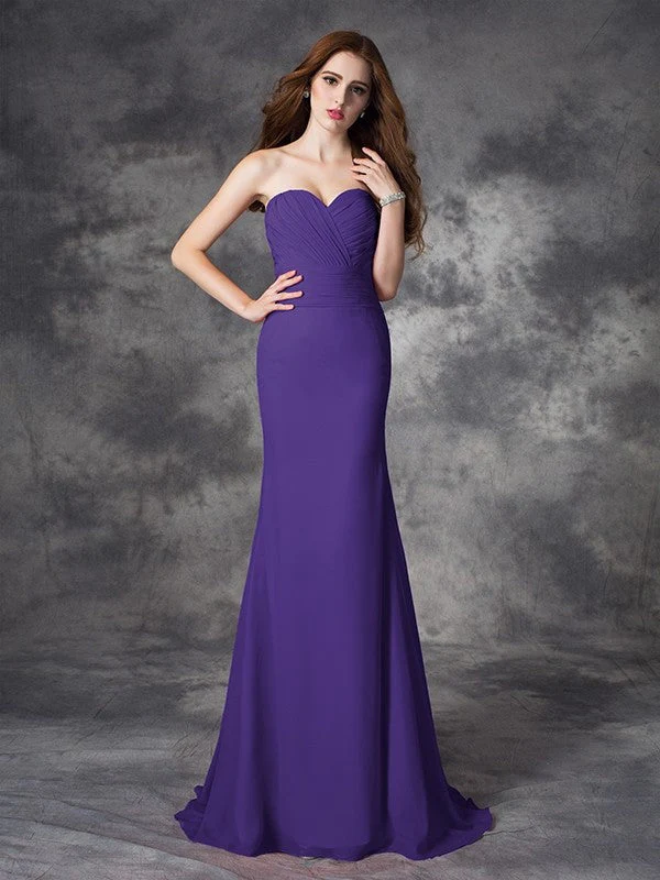 Mermaid Gorgeous Sweetheart Ruched Sleeveless Long Chiffon Bridesmaid Dresses - Image 24