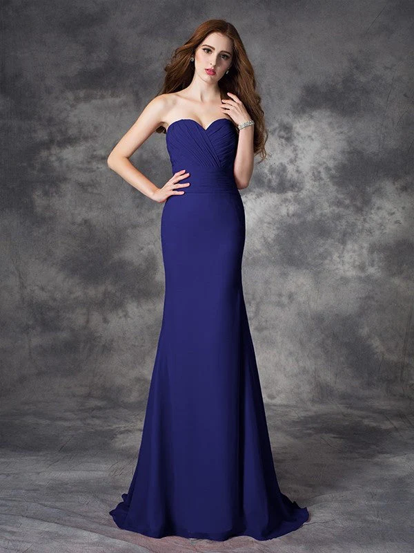 Mermaid Gorgeous Sweetheart Ruched Sleeveless Long Chiffon Bridesmaid Dresses - Image 25