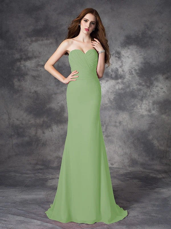 Mermaid Gorgeous Sweetheart Ruched Sleeveless Long Chiffon Bridesmaid Dresses - Image 26