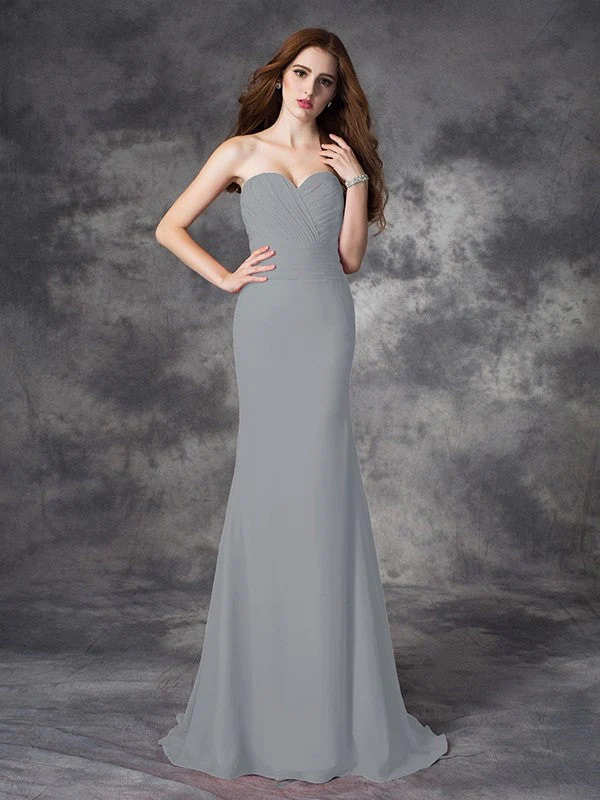 Mermaid Gorgeous Sweetheart Ruched Sleeveless Long Chiffon Bridesmaid Dresses - Image 27