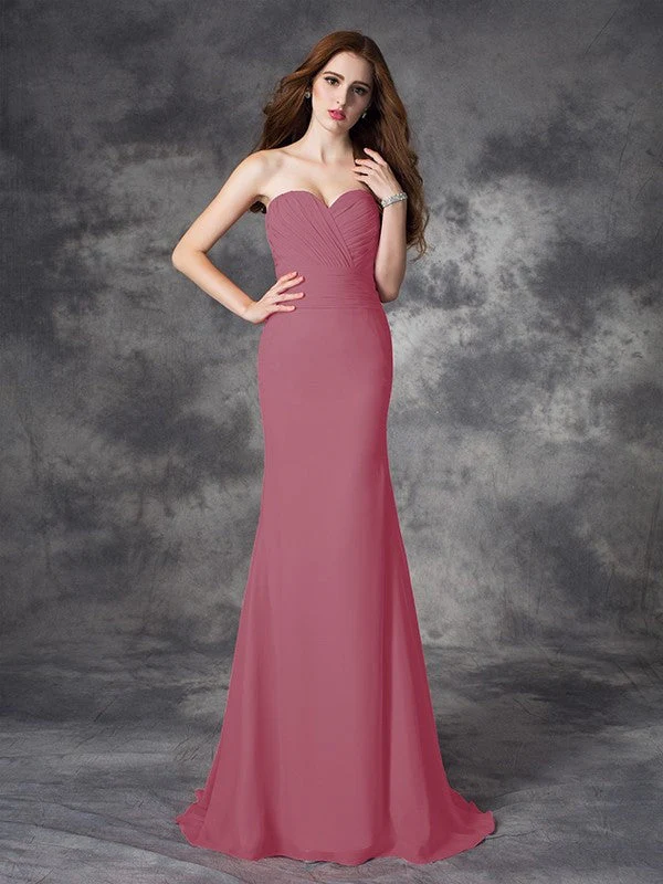 Mermaid Gorgeous Sweetheart Ruched Sleeveless Long Chiffon Bridesmaid Dresses - Image 28