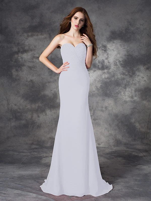 Mermaid Gorgeous Sweetheart Ruched Sleeveless Long Chiffon Bridesmaid Dresses - Image 29