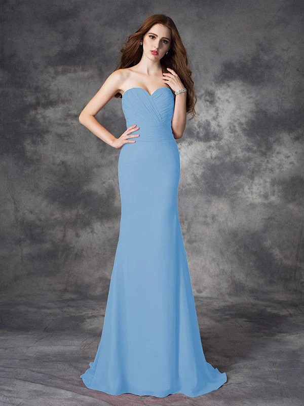 Mermaid Gorgeous Sweetheart Ruched Sleeveless Long Chiffon Bridesmaid Dresses - Image 3