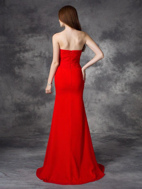 Mermaid Gorgeous Sweetheart Ruched Sleeveless Long Chiffon Bridesmaid Dresses - Image 30