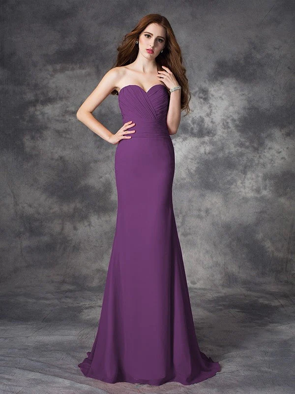 Mermaid Gorgeous Sweetheart Ruched Sleeveless Long Chiffon Bridesmaid Dresses - Image 5