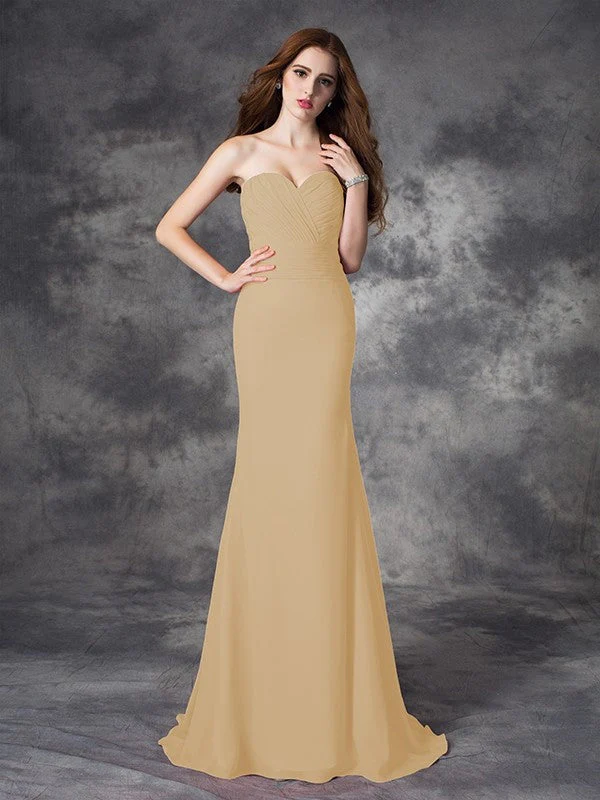 Mermaid Gorgeous Sweetheart Ruched Sleeveless Long Chiffon Bridesmaid Dresses - Image 6