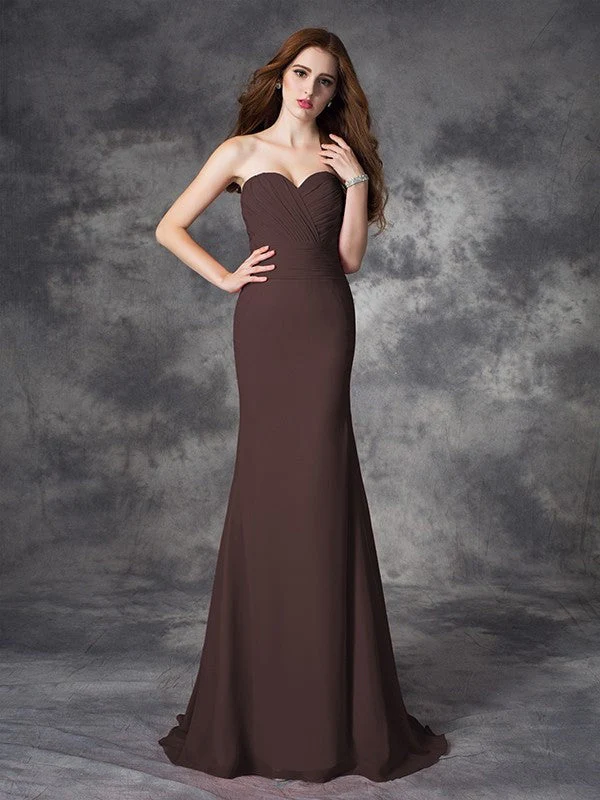 Mermaid Gorgeous Sweetheart Ruched Sleeveless Long Chiffon Bridesmaid Dresses - Image 7