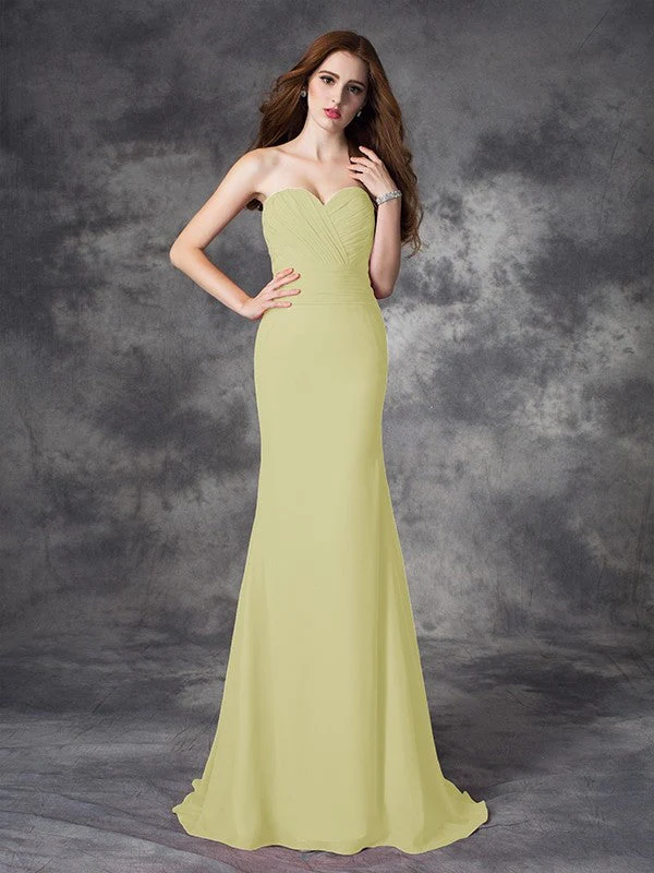 Mermaid Gorgeous Sweetheart Ruched Sleeveless Long Chiffon Bridesmaid Dresses - Image 8
