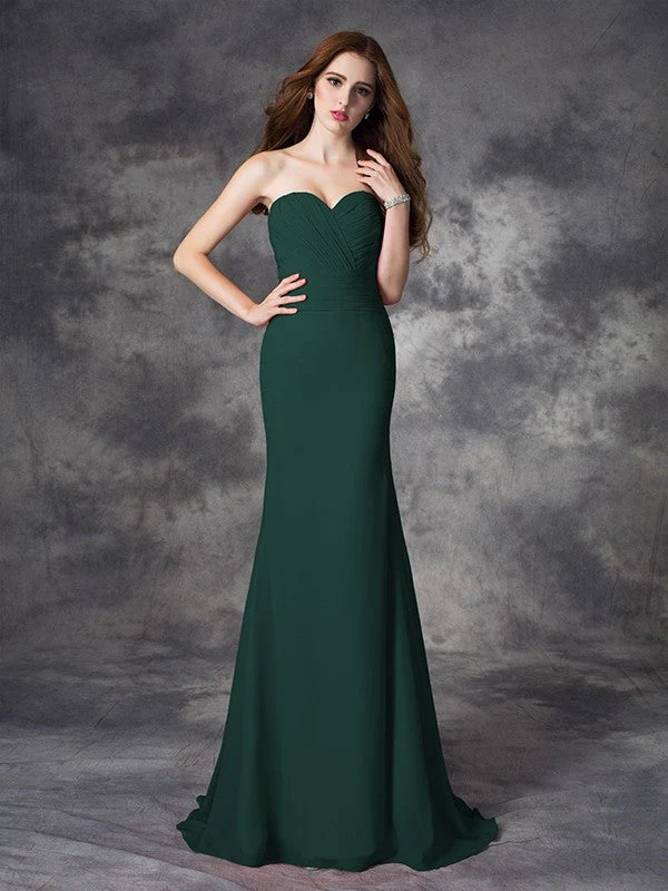 Mermaid Gorgeous Sweetheart Ruched Sleeveless Long Chiffon Bridesmaid Dresses - Image 9