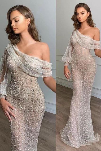 Charming One Shoulder Chic Slim Floor Length Prom Party Gowns - Image 2
