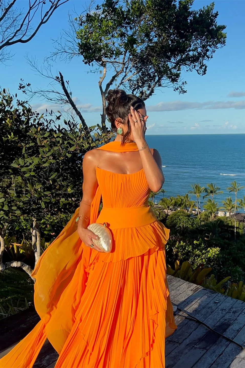 Charming Orange Strapless Sleeveless Chiffon Prom Dress A-Line With Zipper Pleats - Image 2
