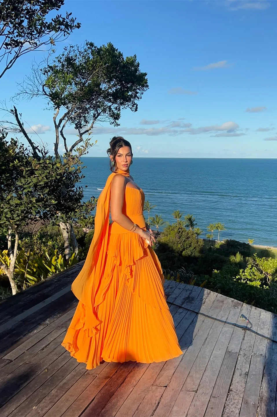 Charming Orange Strapless Sleeveless Chiffon Prom Dress A-Line With Zipper Pleats - Image 3