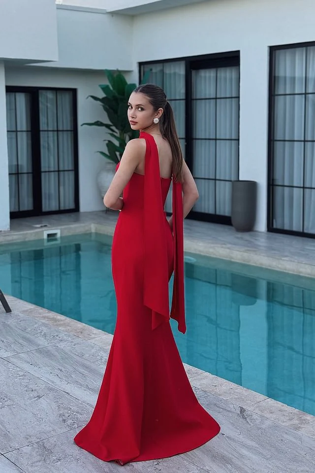 Charming Red Strapless Satin Mermaid Prom Dresses Floor Length Sleeveless On Sale - Image 2