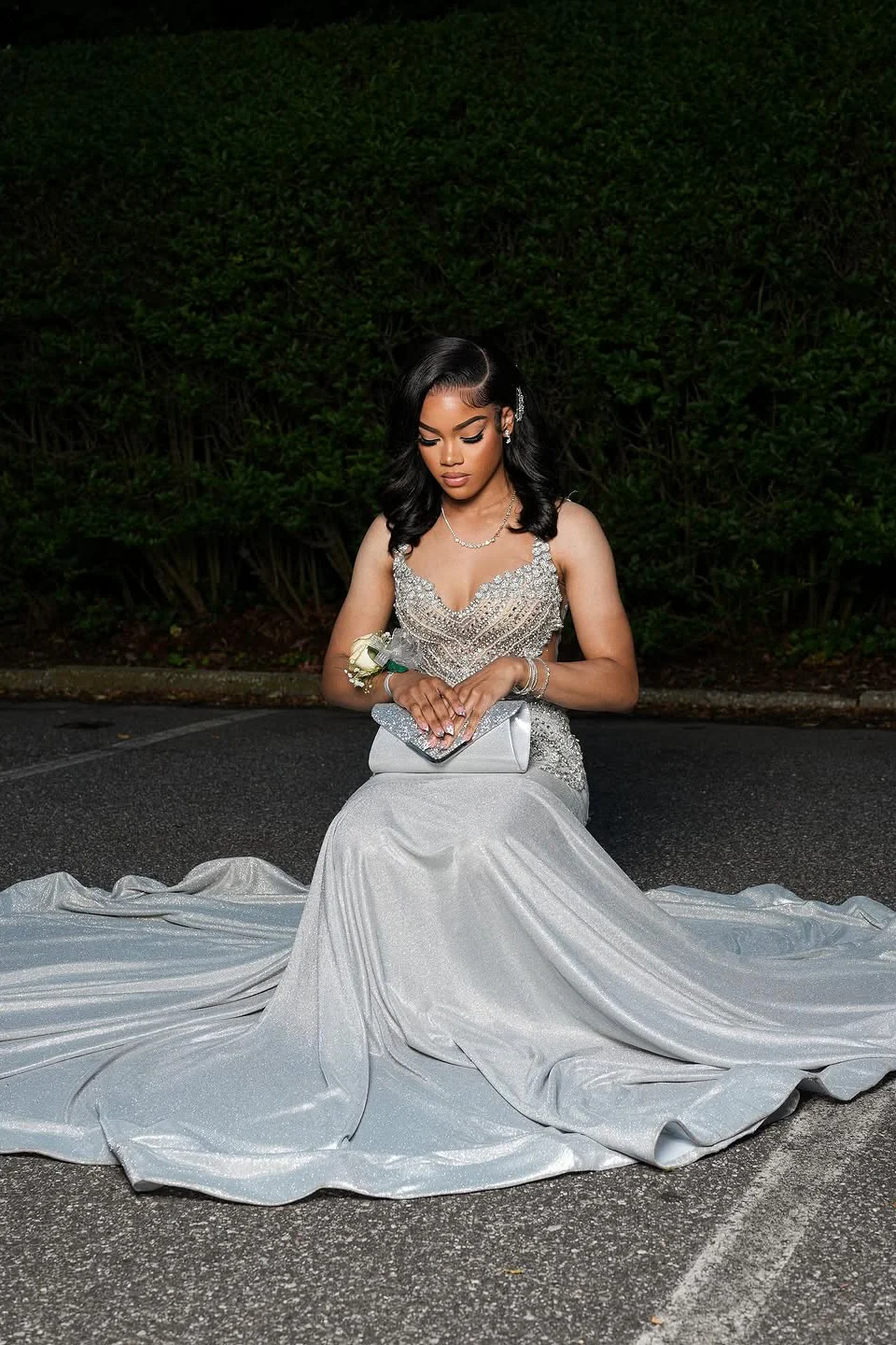Charming Silver Sweetheart Straps Sleeveless Mermaid Prom Dresses Column With Gem - Image 2