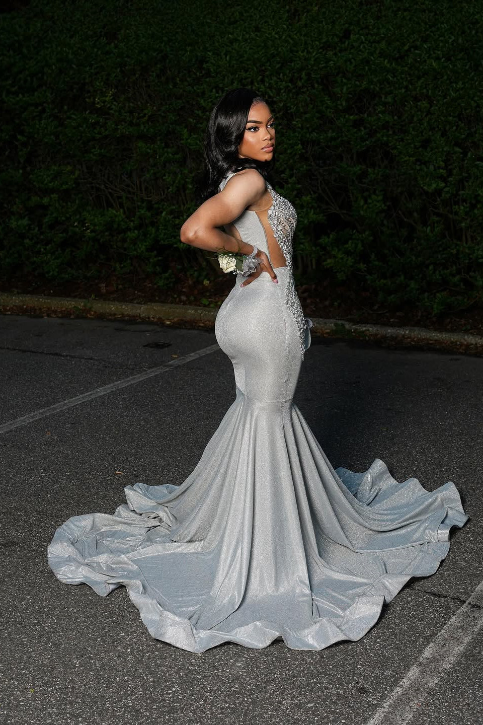 Charming Silver Sweetheart Straps Sleeveless Mermaid Prom Dresses Column With Gem - Image 6