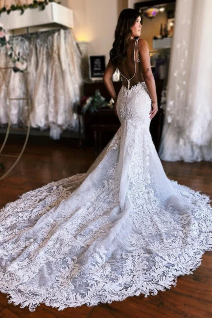 Classy Sleeveless Spaghetti Straps Floor Length Mermaid Wedding Dresses - Image 2