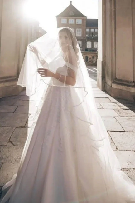 Classy Straps Off the Shoulder Floor Length A-Line Wedding Dresses - Image 2
