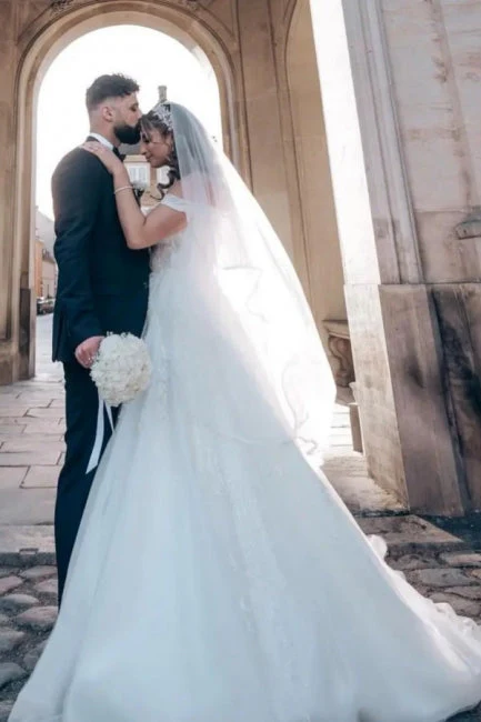 Classy Straps Off the Shoulder Floor Length A-Line Wedding Dresses - Image 3