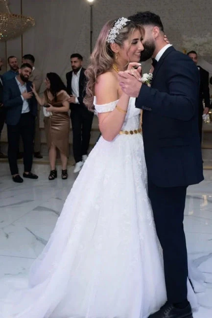 Classy Straps Off the Shoulder Floor Length A-Line Wedding Dresses - Image 4