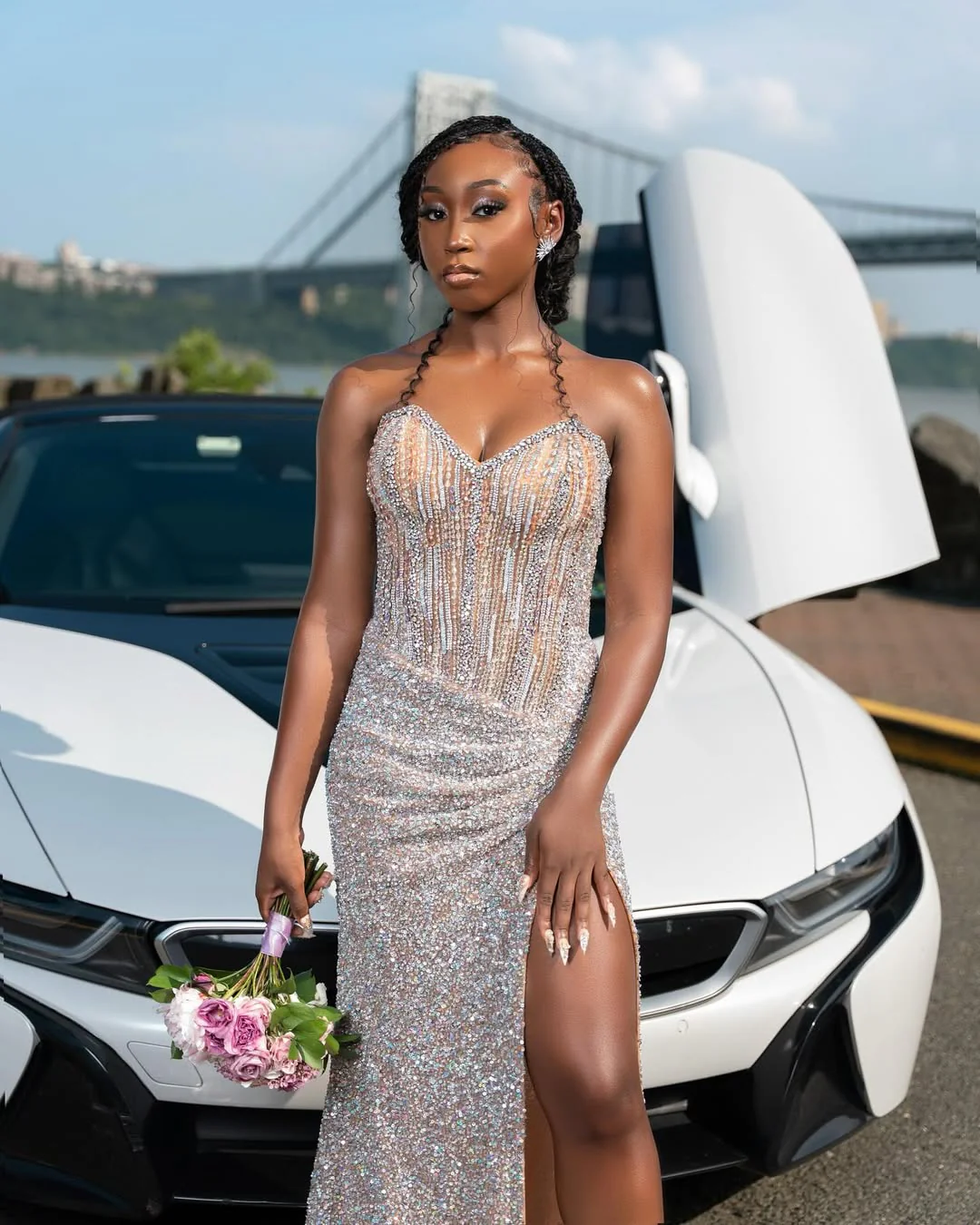 Charming Sweetheart Strapless Sleeveless Mermaid Prom Dresses Floor Length Gem With High Split - Image 3