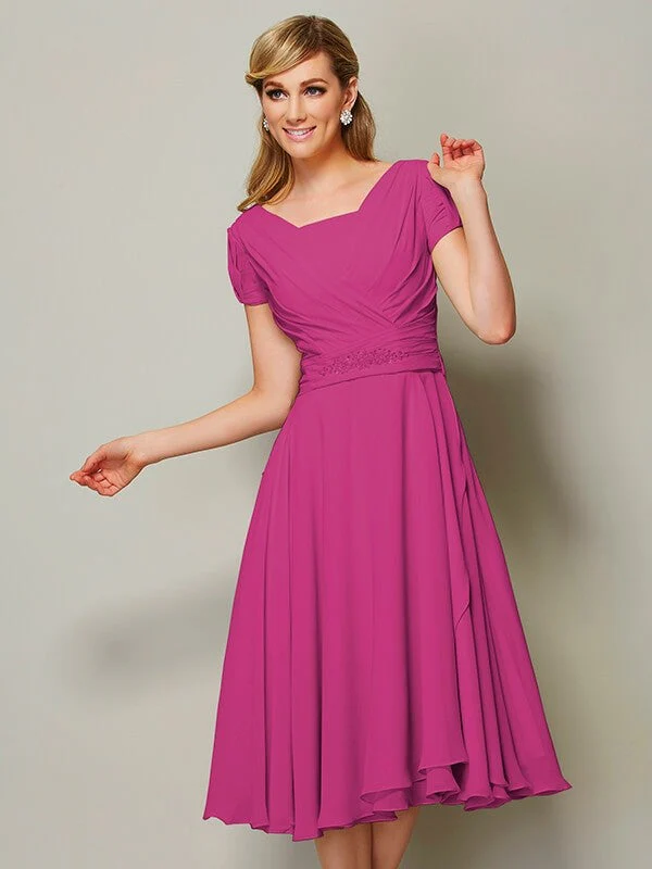 Modern Bateau Short Sleeves Ruffles Short Chiffon Bridesmaid Dresses - Image 10