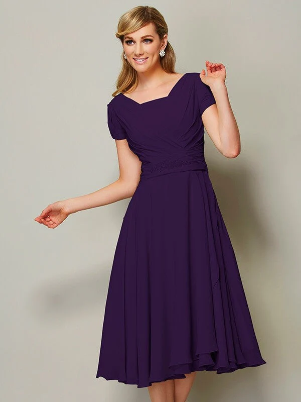 Modern Bateau Short Sleeves Ruffles Short Chiffon Bridesmaid Dresses - Image 12