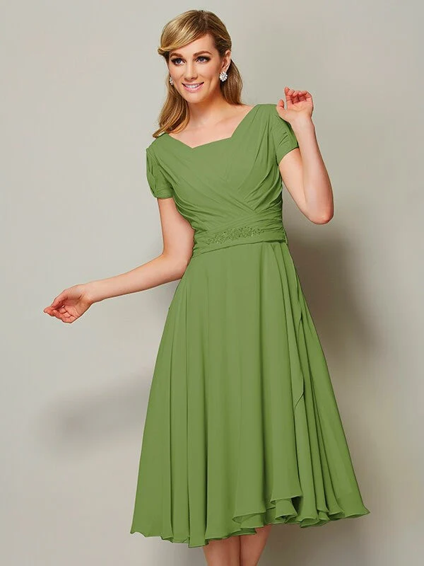 Modern Bateau Short Sleeves Ruffles Short Chiffon Bridesmaid Dresses - Image 13