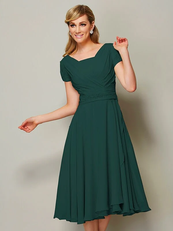 Modern Bateau Short Sleeves Ruffles Short Chiffon Bridesmaid Dresses - Image 15