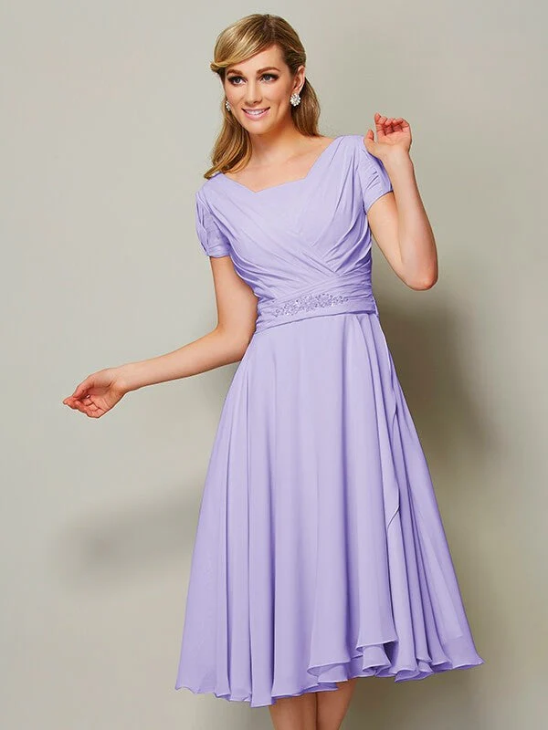 Modern Bateau Short Sleeves Ruffles Short Chiffon Bridesmaid Dresses - Image 16