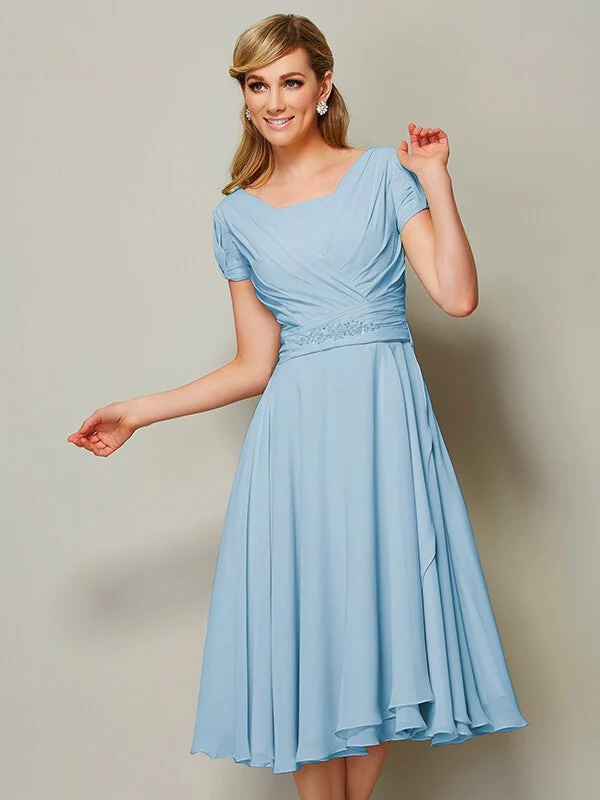 Modern Bateau Short Sleeves Ruffles Short Chiffon Bridesmaid Dresses - Image 17