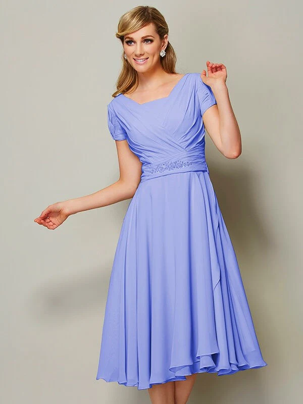 Modern Bateau Short Sleeves Ruffles Short Chiffon Bridesmaid Dresses - Image 18