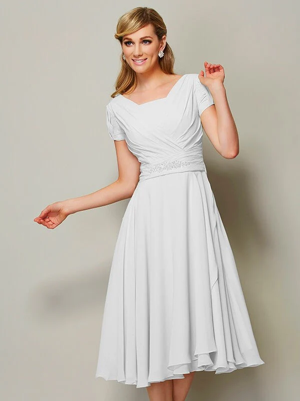 Modern Bateau Short Sleeves Ruffles Short Chiffon Bridesmaid Dresses - Image 19