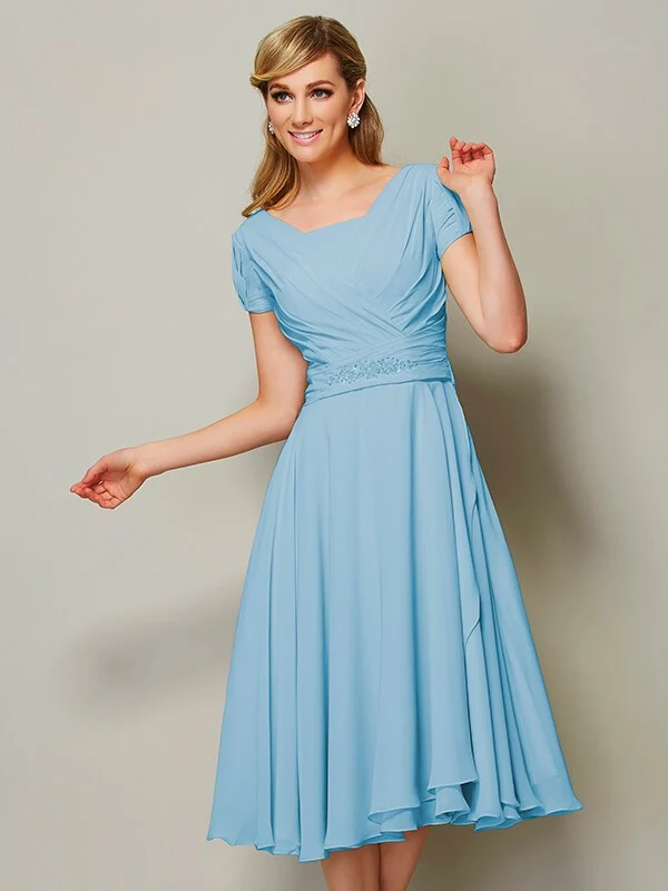 Modern Bateau Short Sleeves Ruffles Short Chiffon Bridesmaid Dresses - Image 2