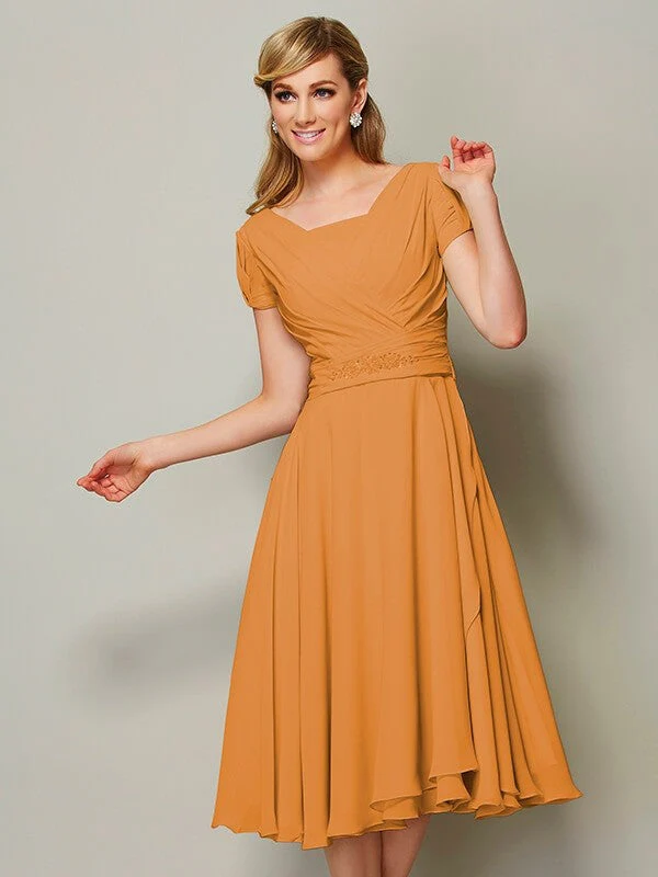 Modern Bateau Short Sleeves Ruffles Short Chiffon Bridesmaid Dresses - Image 20