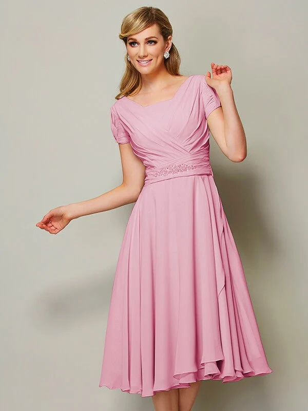 Modern Bateau Short Sleeves Ruffles Short Chiffon Bridesmaid Dresses - Image 21