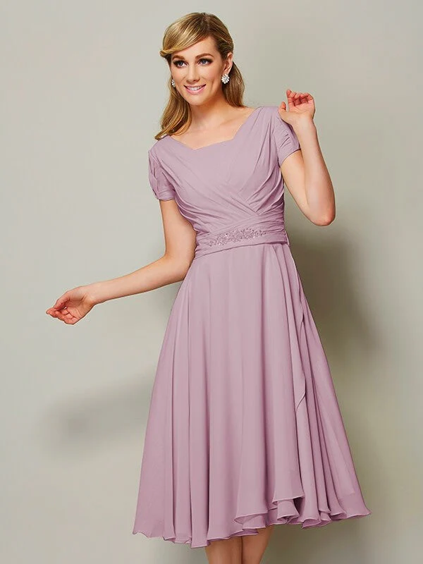 Modern Bateau Short Sleeves Ruffles Short Chiffon Bridesmaid Dresses - Image 22