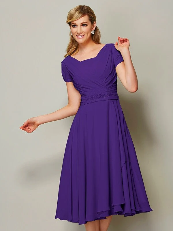 Modern Bateau Short Sleeves Ruffles Short Chiffon Bridesmaid Dresses - Image 23