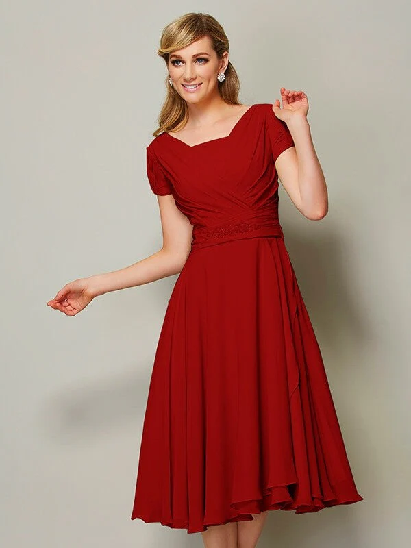 Modern Bateau Short Sleeves Ruffles Short Chiffon Bridesmaid Dresses - Image 24