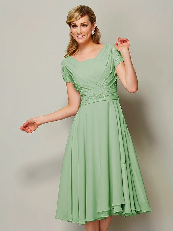 Modern Bateau Short Sleeves Ruffles Short Chiffon Bridesmaid Dresses - Image 25