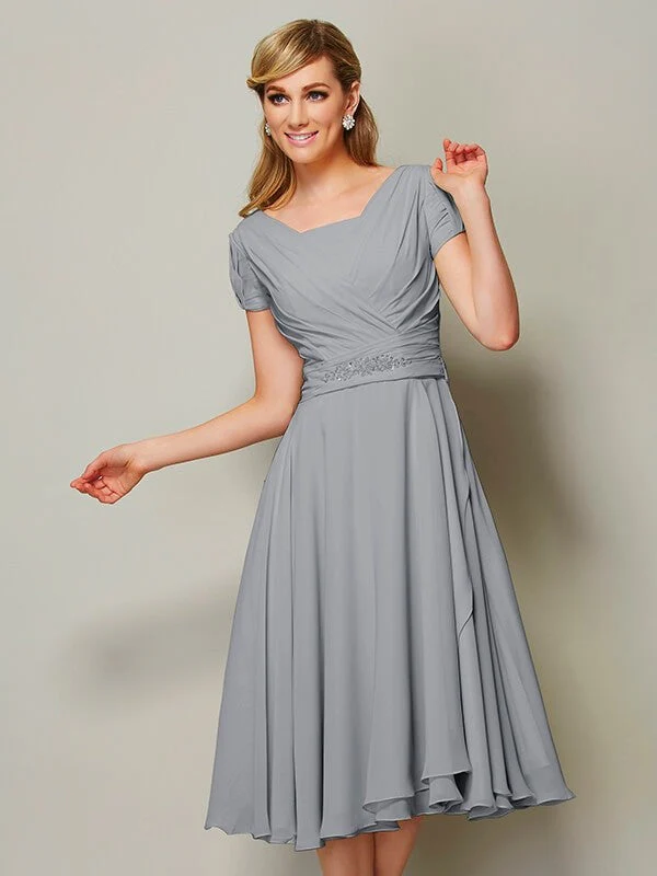 Modern Bateau Short Sleeves Ruffles Short Chiffon Bridesmaid Dresses - Image 27